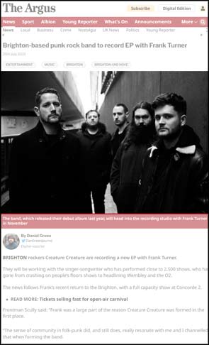 Band portrait of Creature Creature accompanying an article on The Argus (Brighton) website.