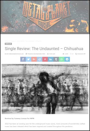 Abstract portrait of The Undaunted accompanying a single review on the Metal Planet website.