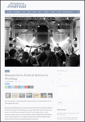 Live photo of Seething Akira at Hammerdown Festival accompanying editorial about the event on the Brighton Journal website.