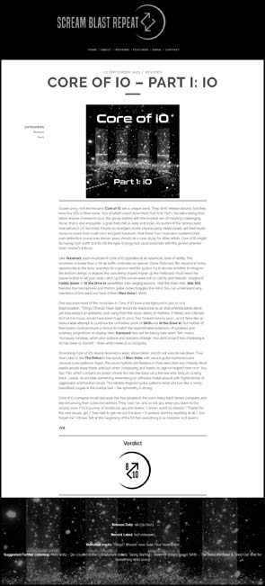 Cover art photography. Core of iO EP accompanying an article on the Scream Blast Repeat website.