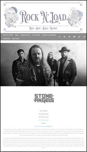 Band portrait of Stone Angels accompanying their feature on the Rock 'N' Load website.